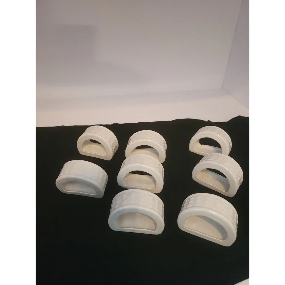12 Vtg. White Porcelain Napkin Rings Set Ribbed Holidays Tableware 2.5 X 2 Inch